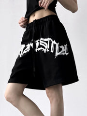 Oversized Drawstring Letter Shorts OutfitFlow