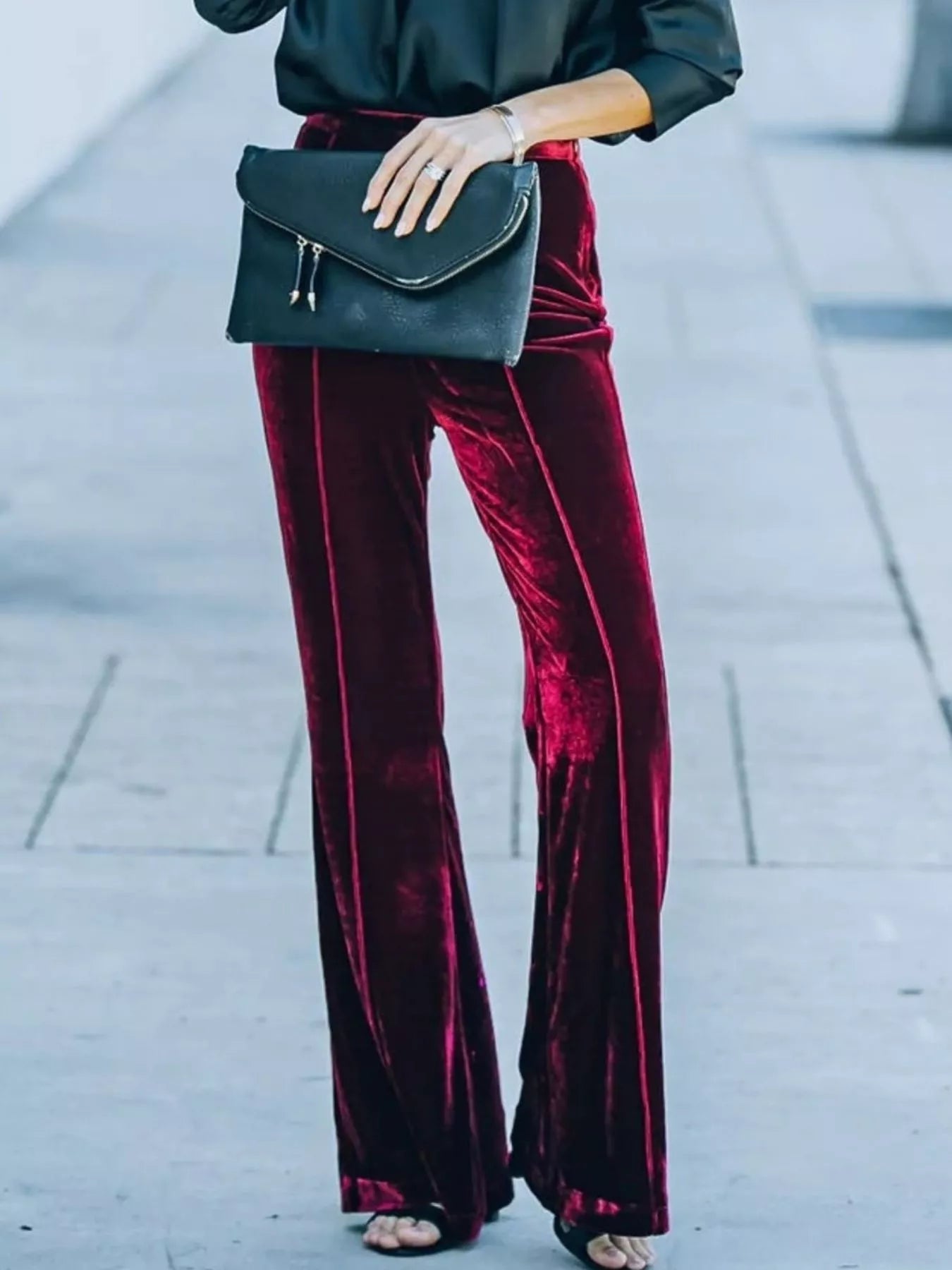 High-Waisted Wide Leg Velvet Pants OutfitFlow