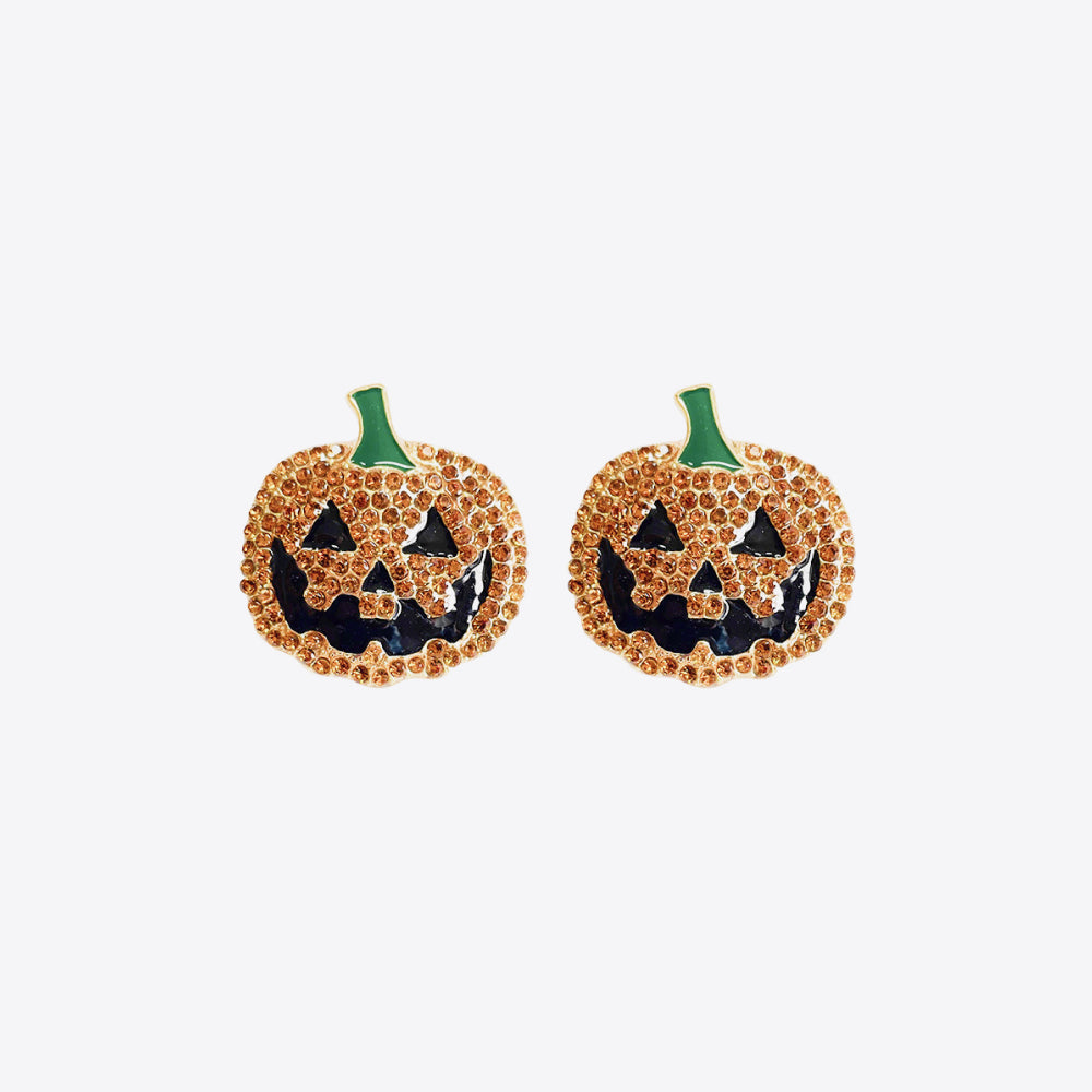 Demon Pumpkin Rhinestone Alloy Earrings Caramel One Size OutfitFlow