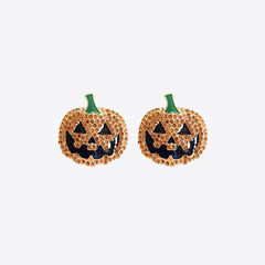 Demon Pumpkin Rhinestone Alloy Earrings Caramel One Size OutfitFlow