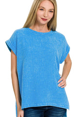 Zenana Woven Double Gauze Acid Washed Short Sleeve Top OutfitFlow