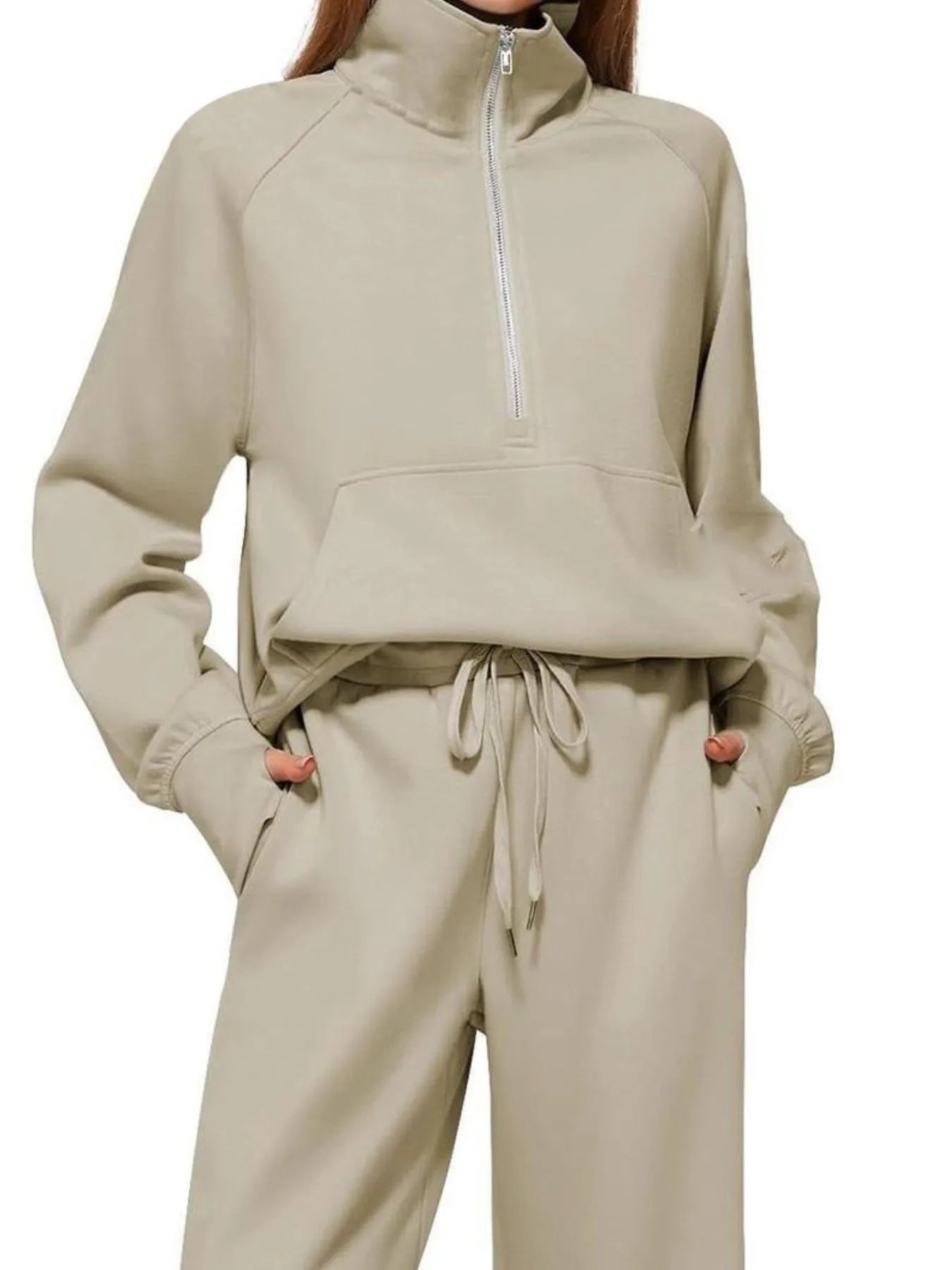 Half Zip Long Sleeve Top and Pants Set OutfitFlow