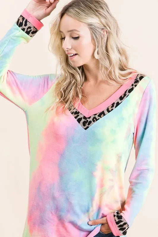 BiBi Tie Dye Terry V-Neck Top OutfitFlow
