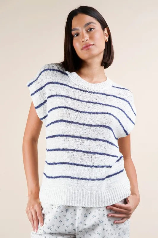 VERY J Striped Knit Sweater Vest Top OutfitFlow