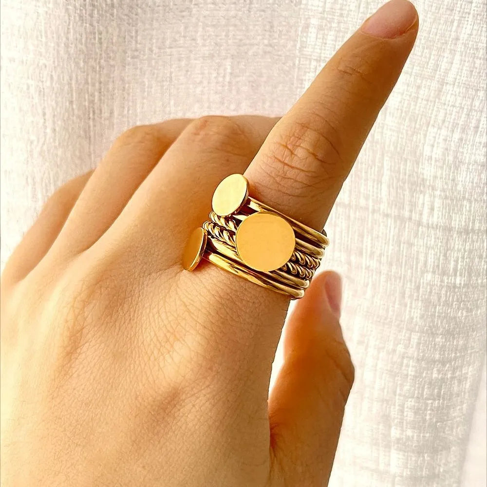 18K Gold-Plated Stainless Steel Wide Band Ring Gold OutfitFlow