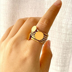 18K Gold-Plated Stainless Steel Wide Band Ring Gold OutfitFlow