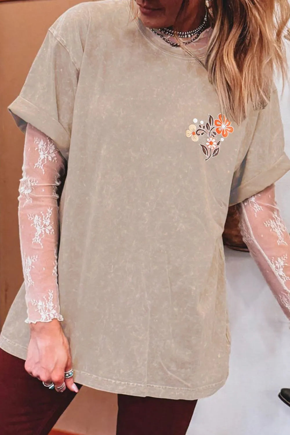 Mineral Wash Floral Steer Head Printed Back Western Fashion Tee OutfitFlow
