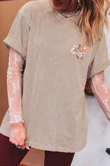 Mineral Wash Floral Steer Head Printed Back Western Fashion Tee OutfitFlow