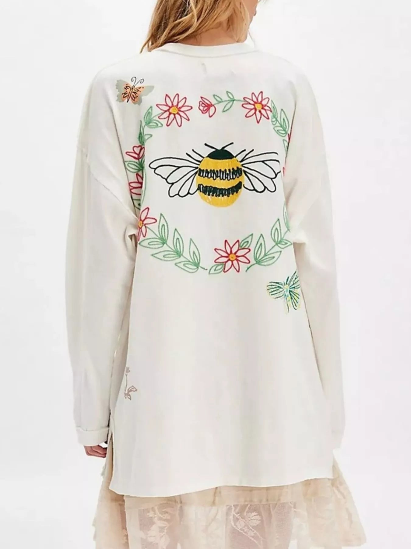 Embroidered Crew Neck Long Sleeve Sweatshirt OutfitFlow