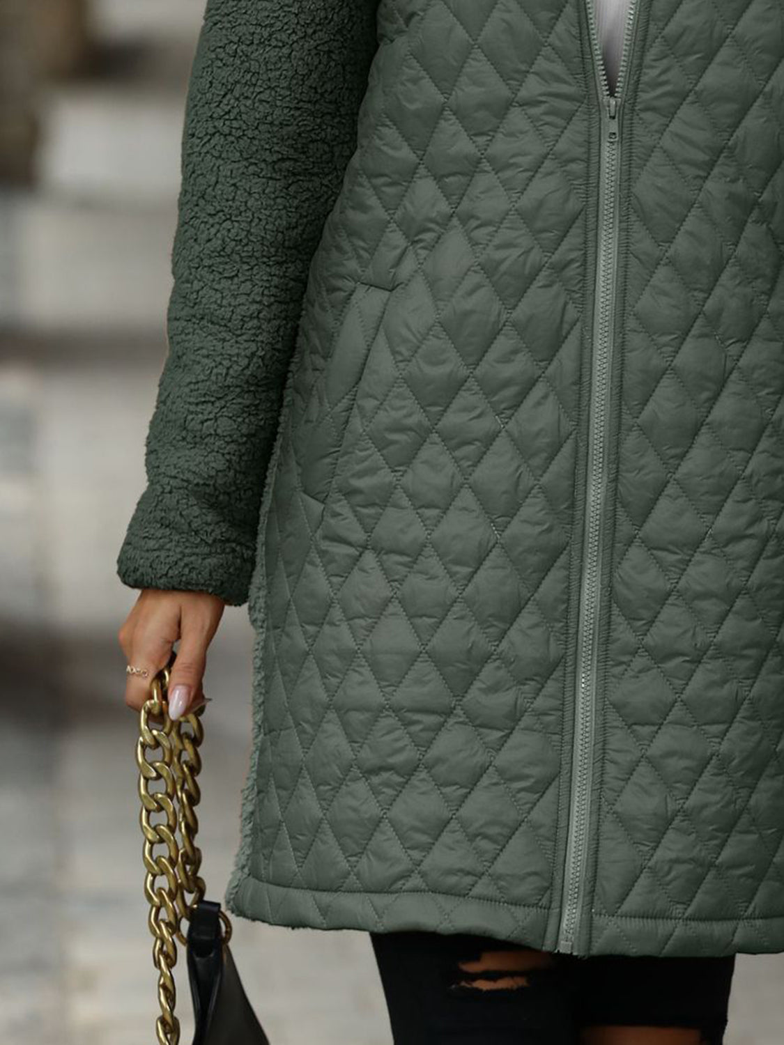 Outfit Flow - Texture Zip Up Long Sleeve Hooded Coat