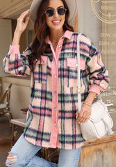 Fuzzy Plaid Corduroy Patchwork Shacket