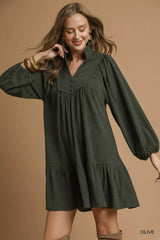 Umgee Corduroy Tiered Babydoll Dress OutfitFlow