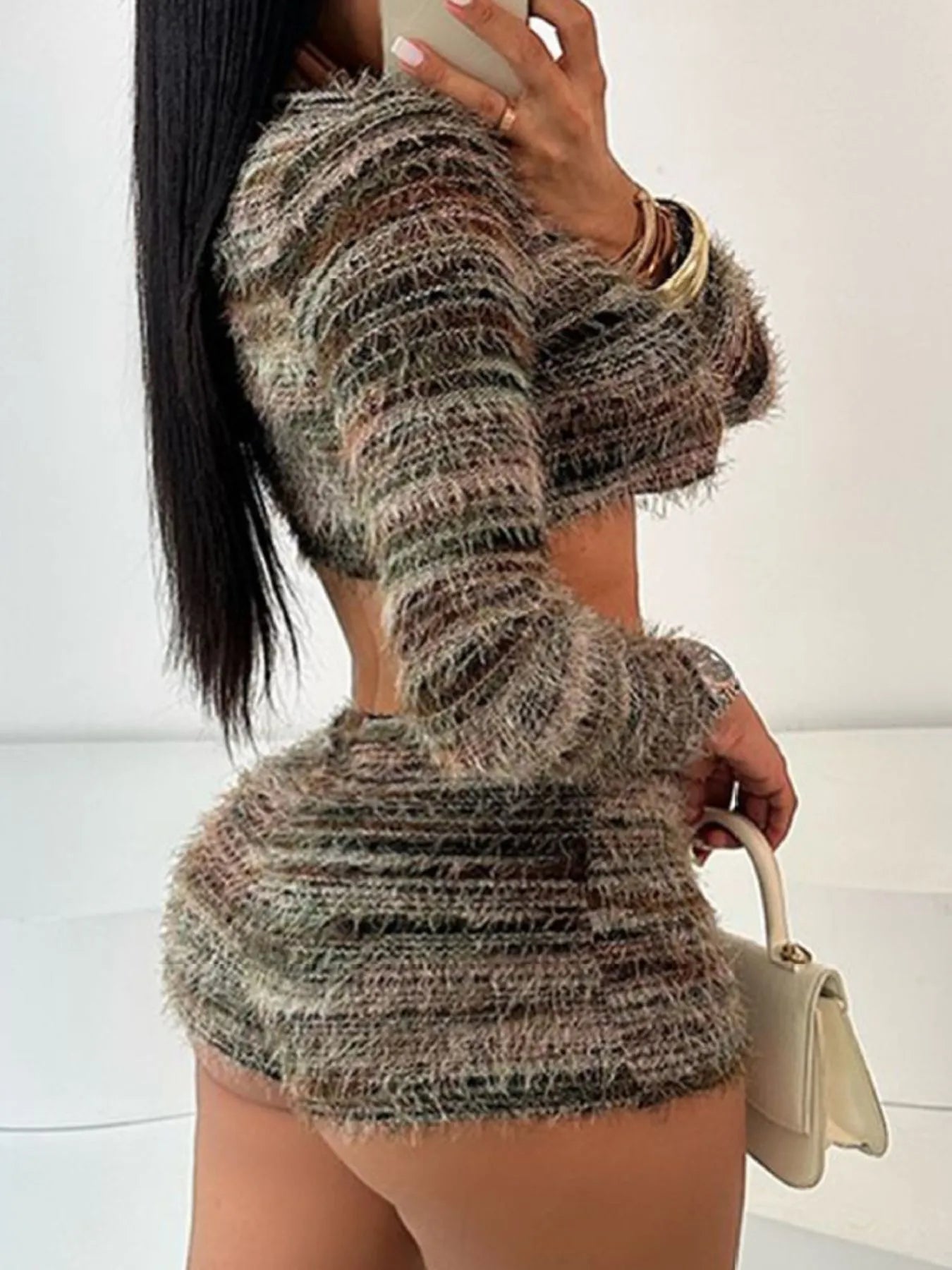 Square Neck Crop Top and Shorts Sweater Set OutfitFlow