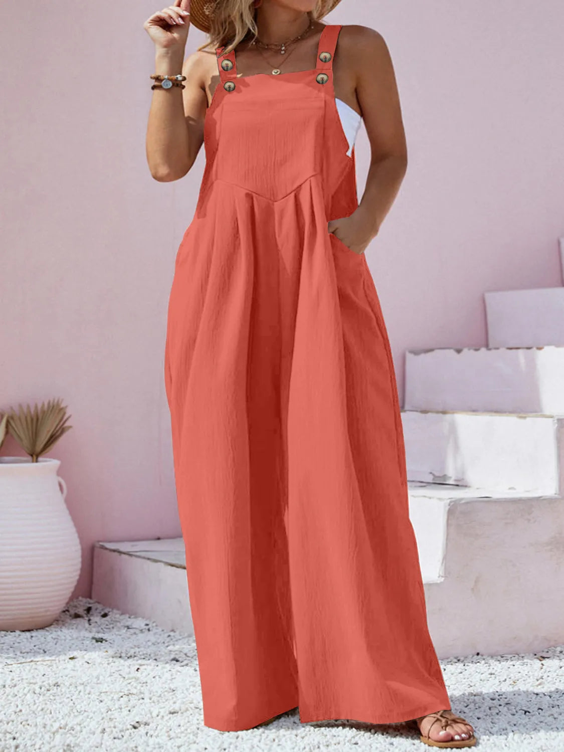 Plus Size Square Neck Wide Leg Overalls OutfitFlow