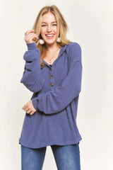 ADORA Henley Hoodie Tunic Top DENIM OutfitFlow