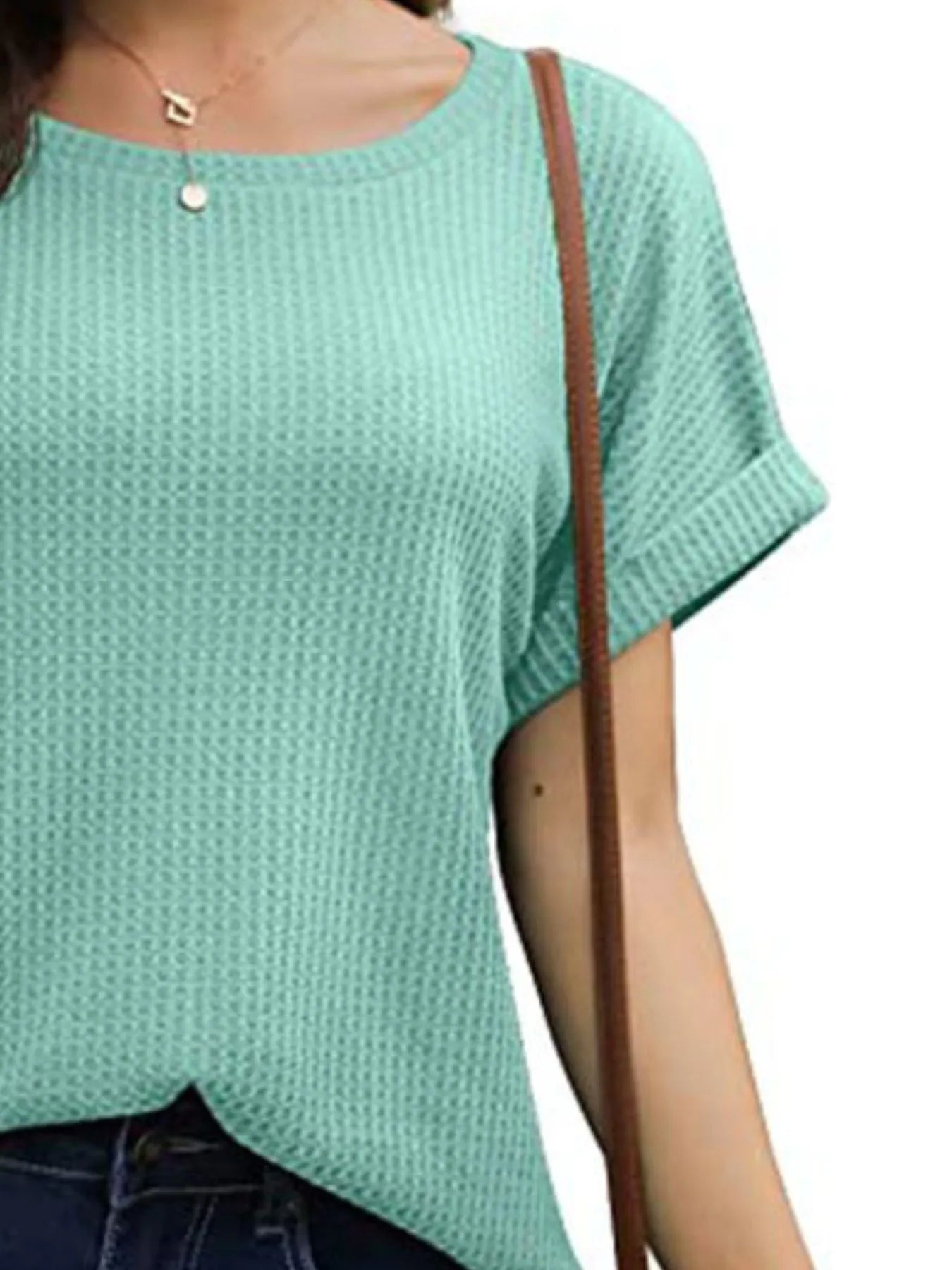 Full Size Waffle Knit Relaxed Fit T-Shirt Plus Size OutfitFlow