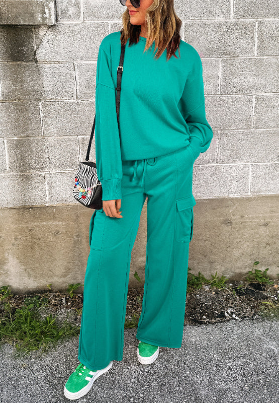 Outfit Flow - Full Size Round Neck Long Sleeve Top and Drawstring Pants Set