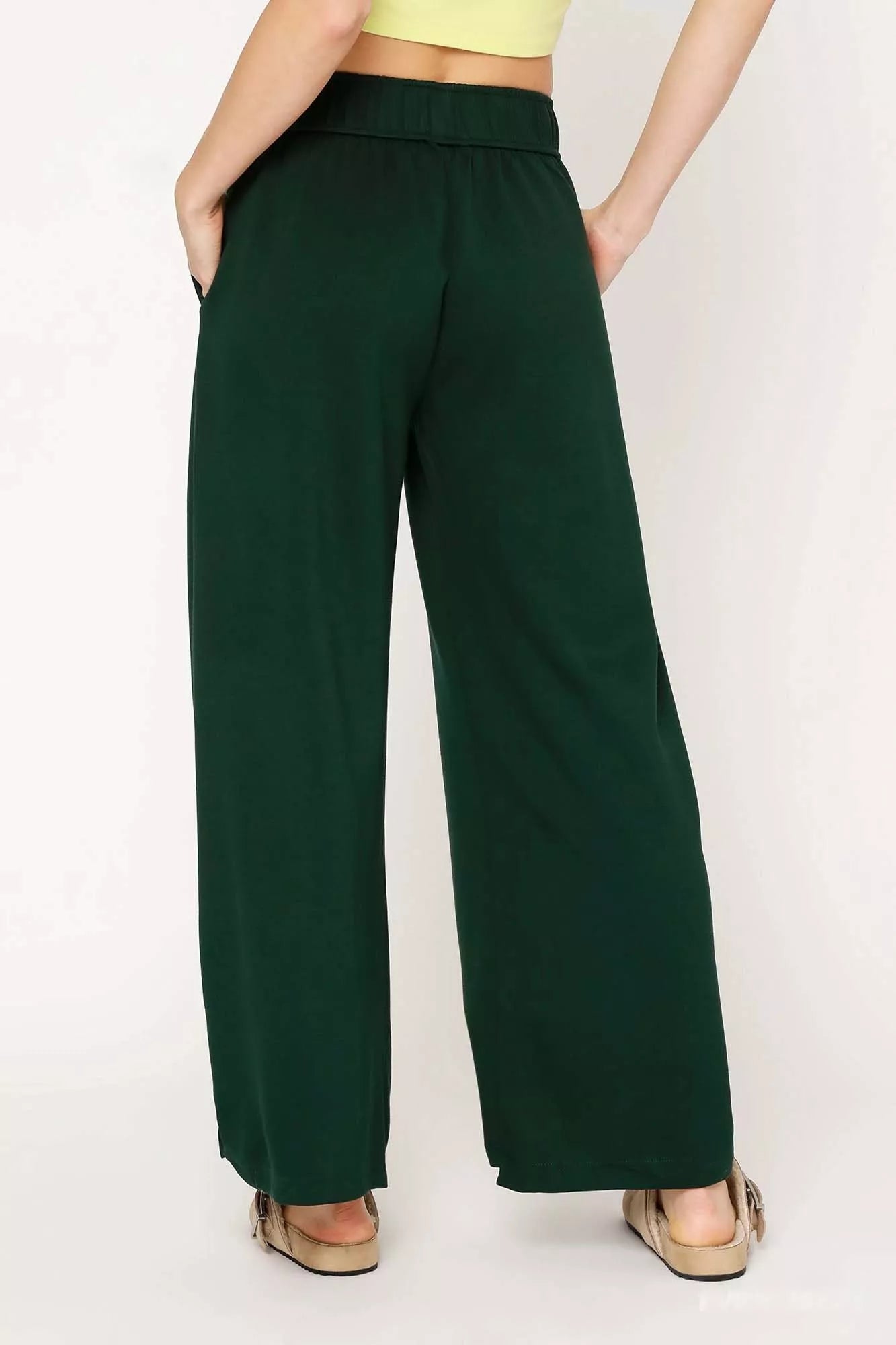 Umgee Elastic Drawstring Waistband Wide Leg Pants OutfitFlow