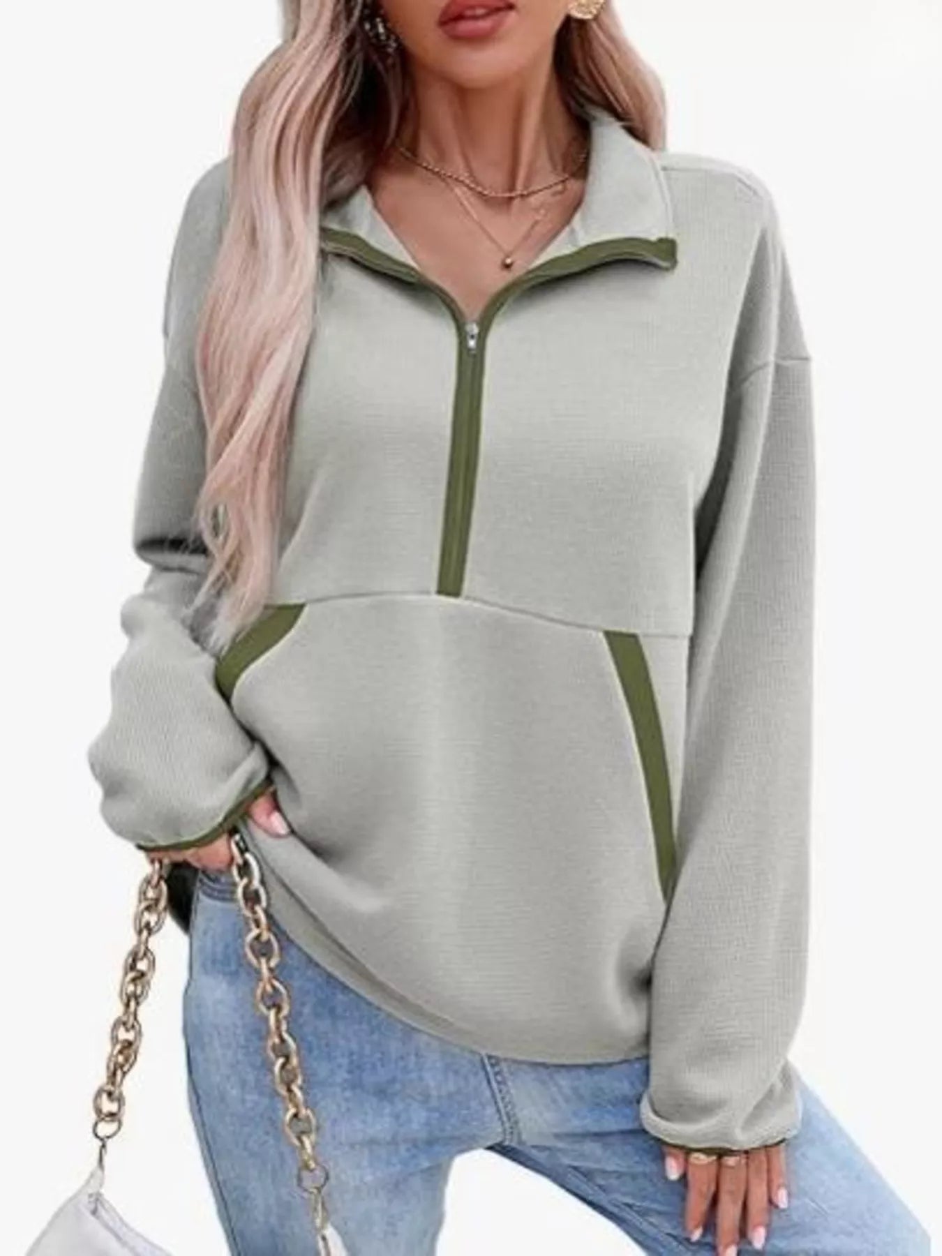Half Zip Dropped Shoulder Sweatshirt OutfitFlow