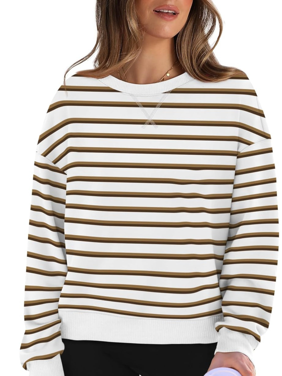 Outfit Flow - Lovelet Striped Round Neck Long Sleeve Sweatshirt