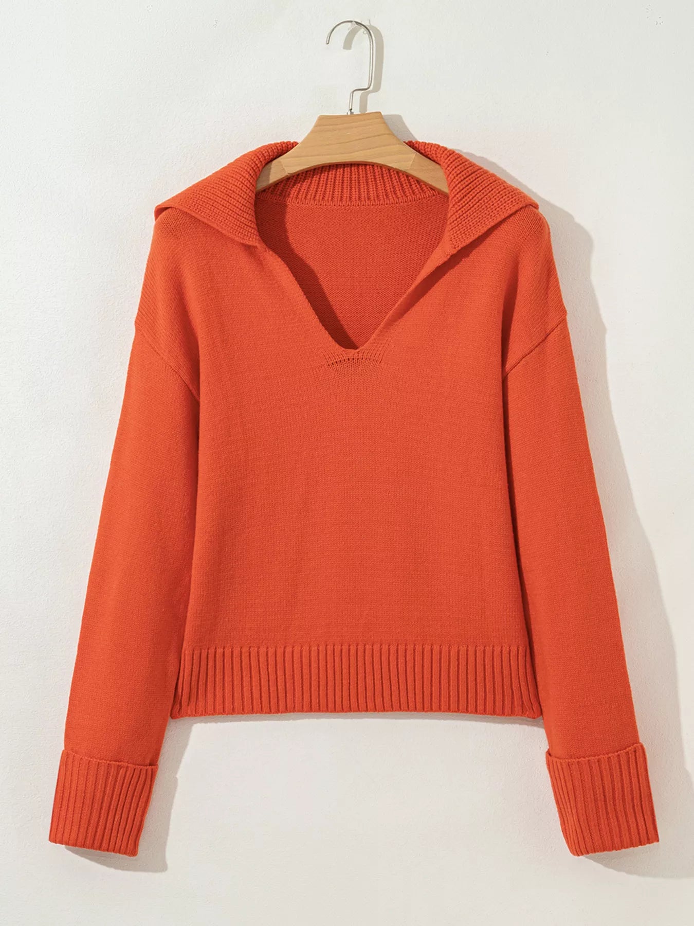 Collared V Neck Ribbed Edge Sweater OutfitFlow