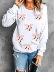 Sequin Bow Baseball Patched Casual Sweatshirt OutfitFlow