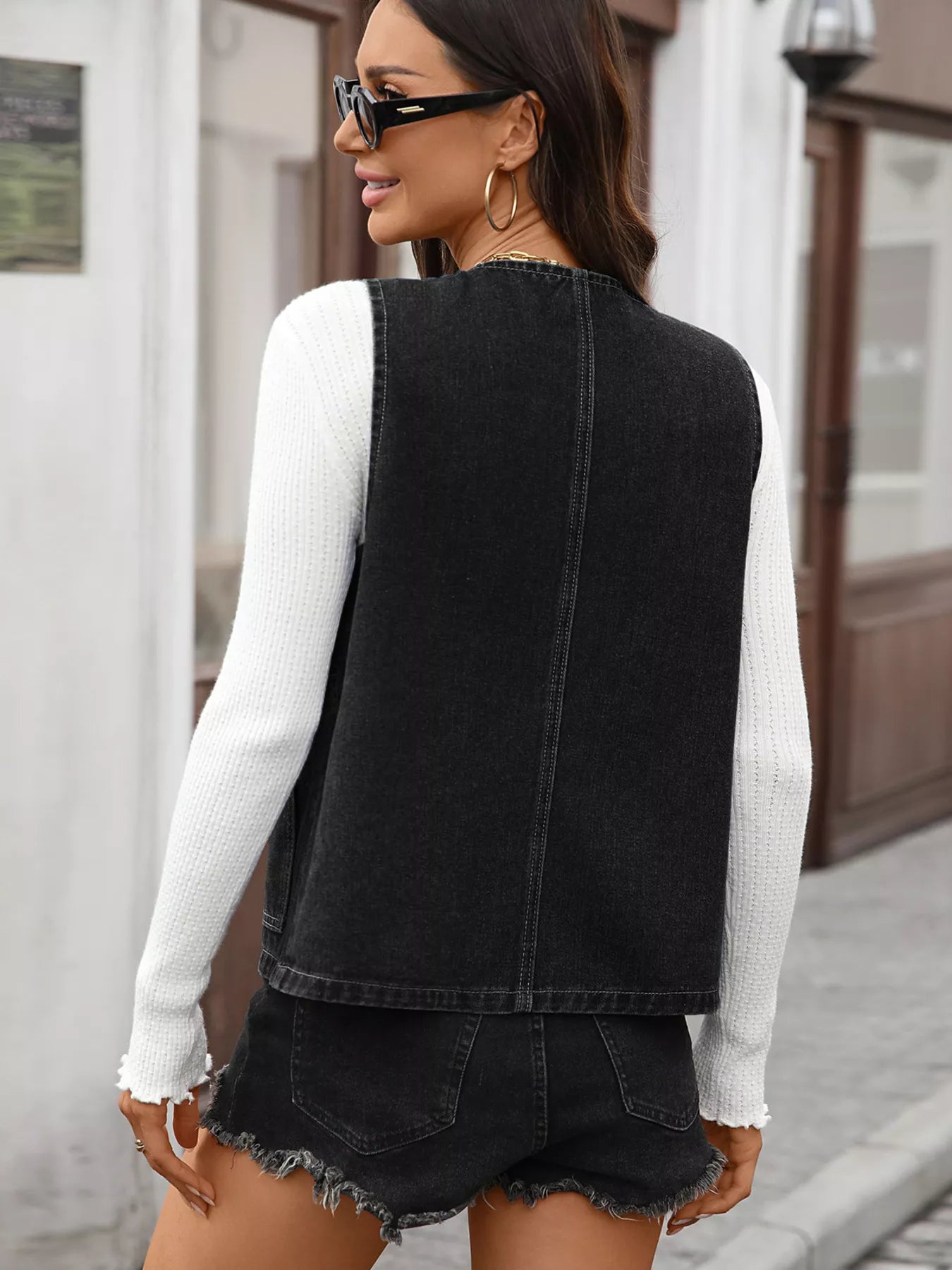 Button Up Denim Vest OutfitFlow