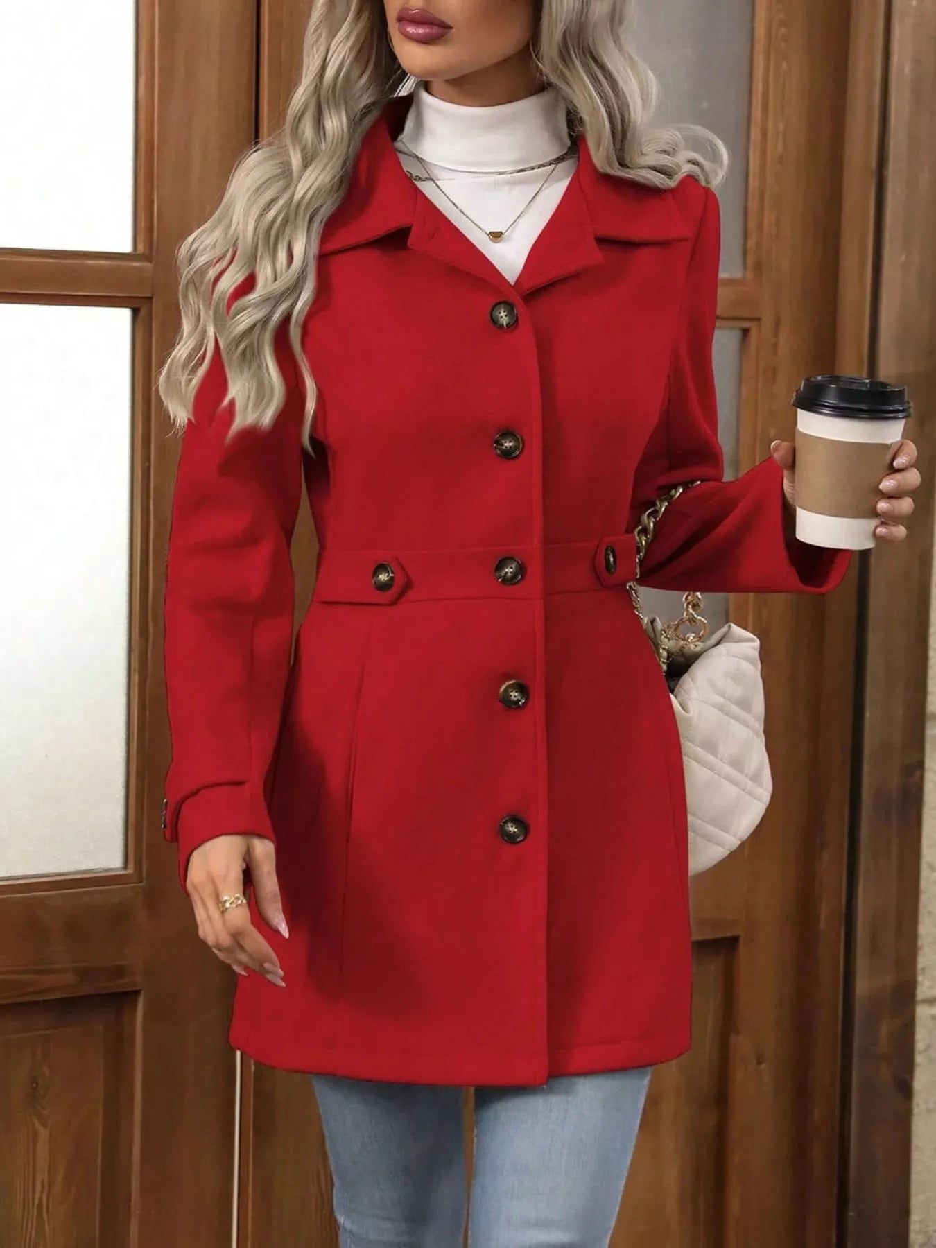 Button Up Long Sleeve Coat OutfitFlow