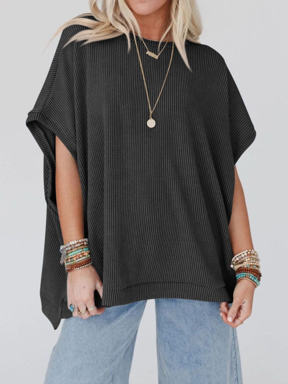 Outfit Flow - Lovelet Texture Round Neck Short Sleeve T-Shirt