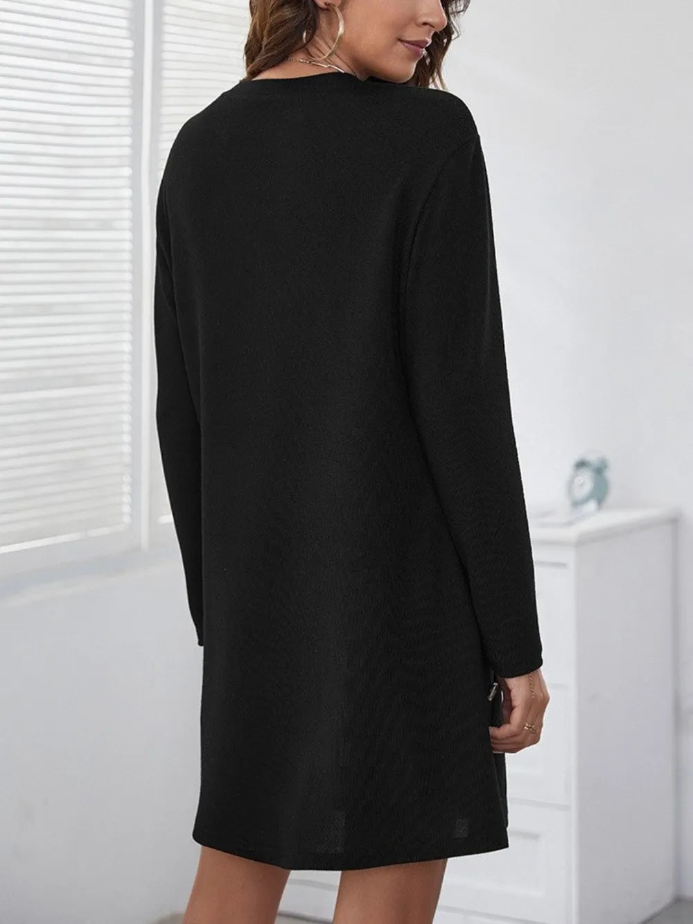 Round Neck Long Sleeve Mini Dress OutfitFlow