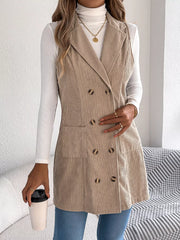 Double-Breasted Long Vest Coat Khaki Trendsi