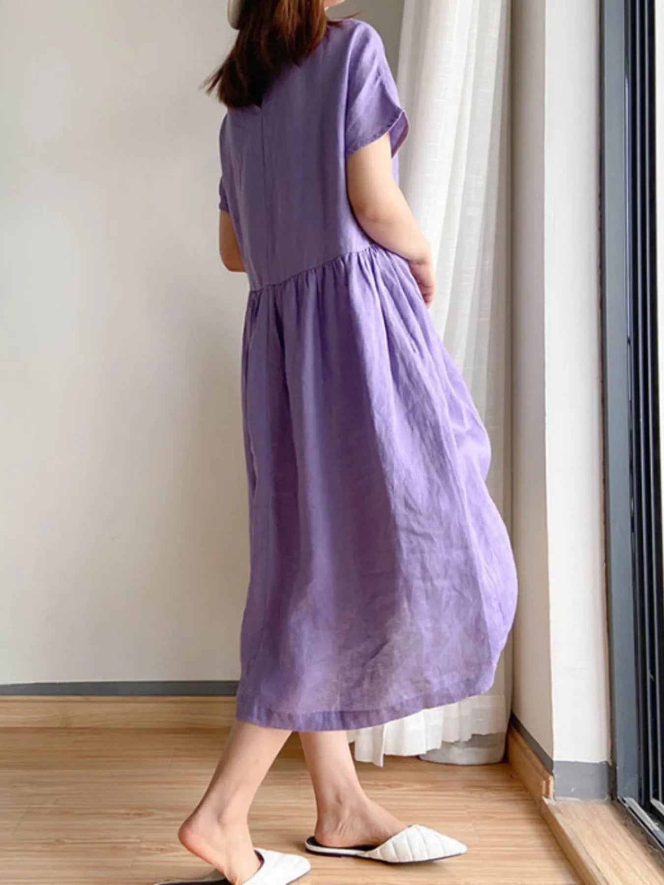 Full Size Casual Round Neck Midi Dress Plus Size OutfitFlow