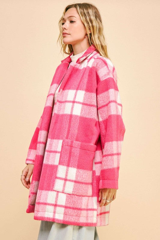 Outfit Flow - Davi & Dani Plaid Open Front Drop Shoulder Longline Coat