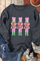 Outfit Flow - Sequin Nutcracker Round Neck Long Sleeve Sweatshirt