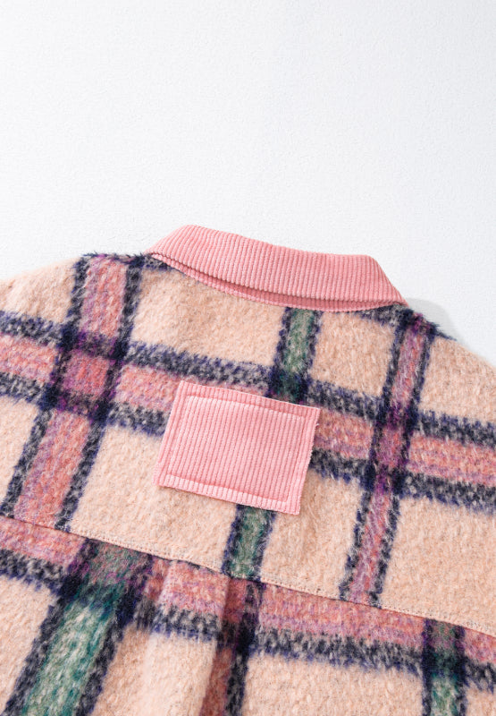 Fuzzy Plaid Corduroy Patchwork Shacket