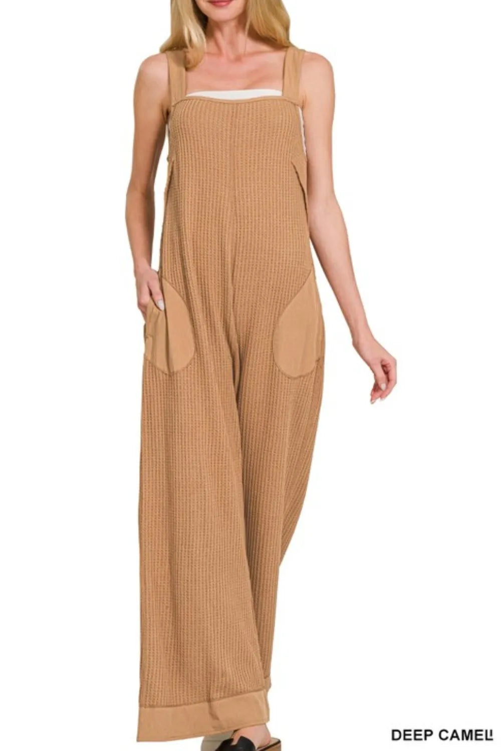 Zenana Knit Waffle Wide Leg Overalls OutfitFlow