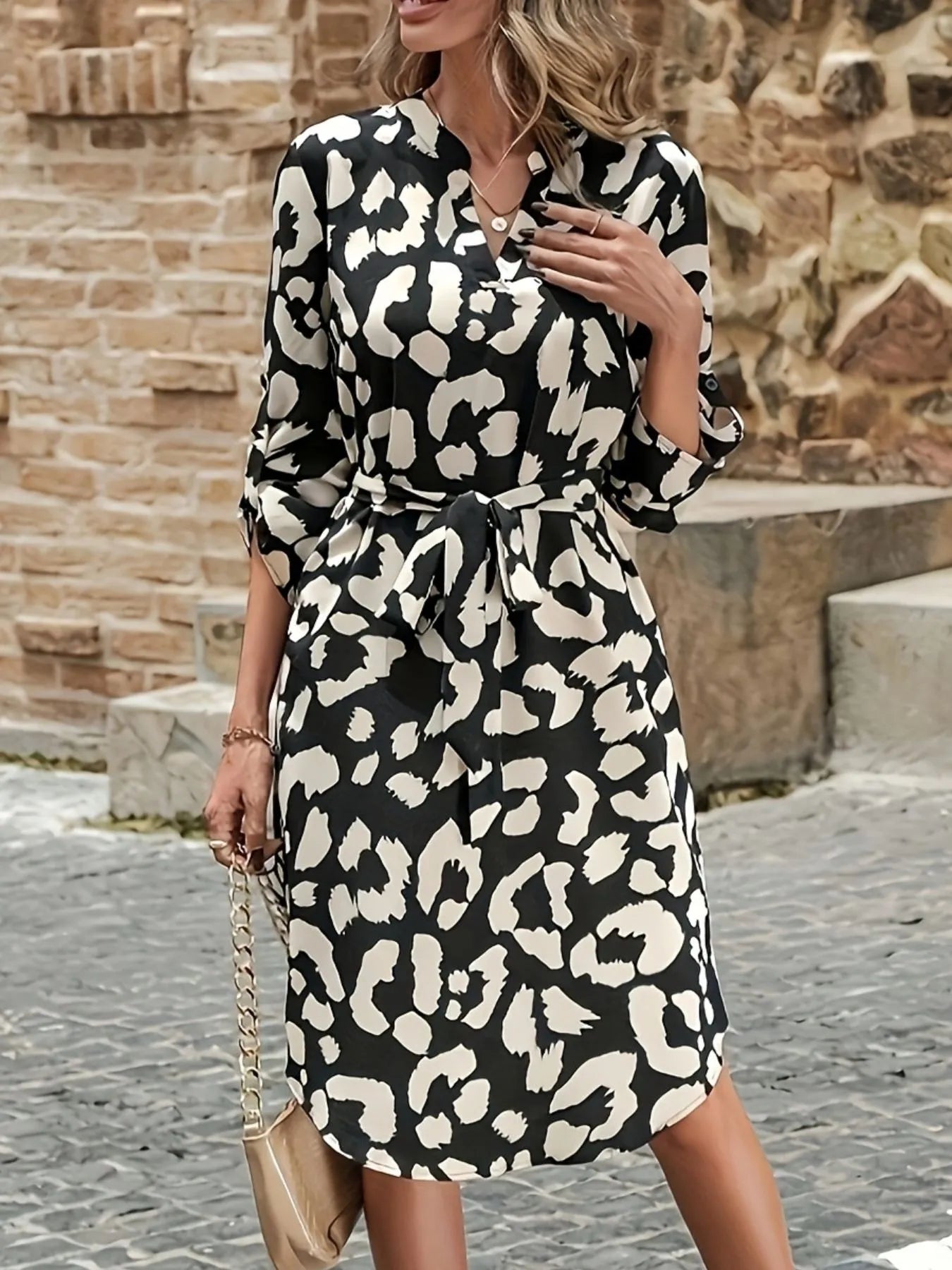 Printed Notched Midi Dress OutfitFlow