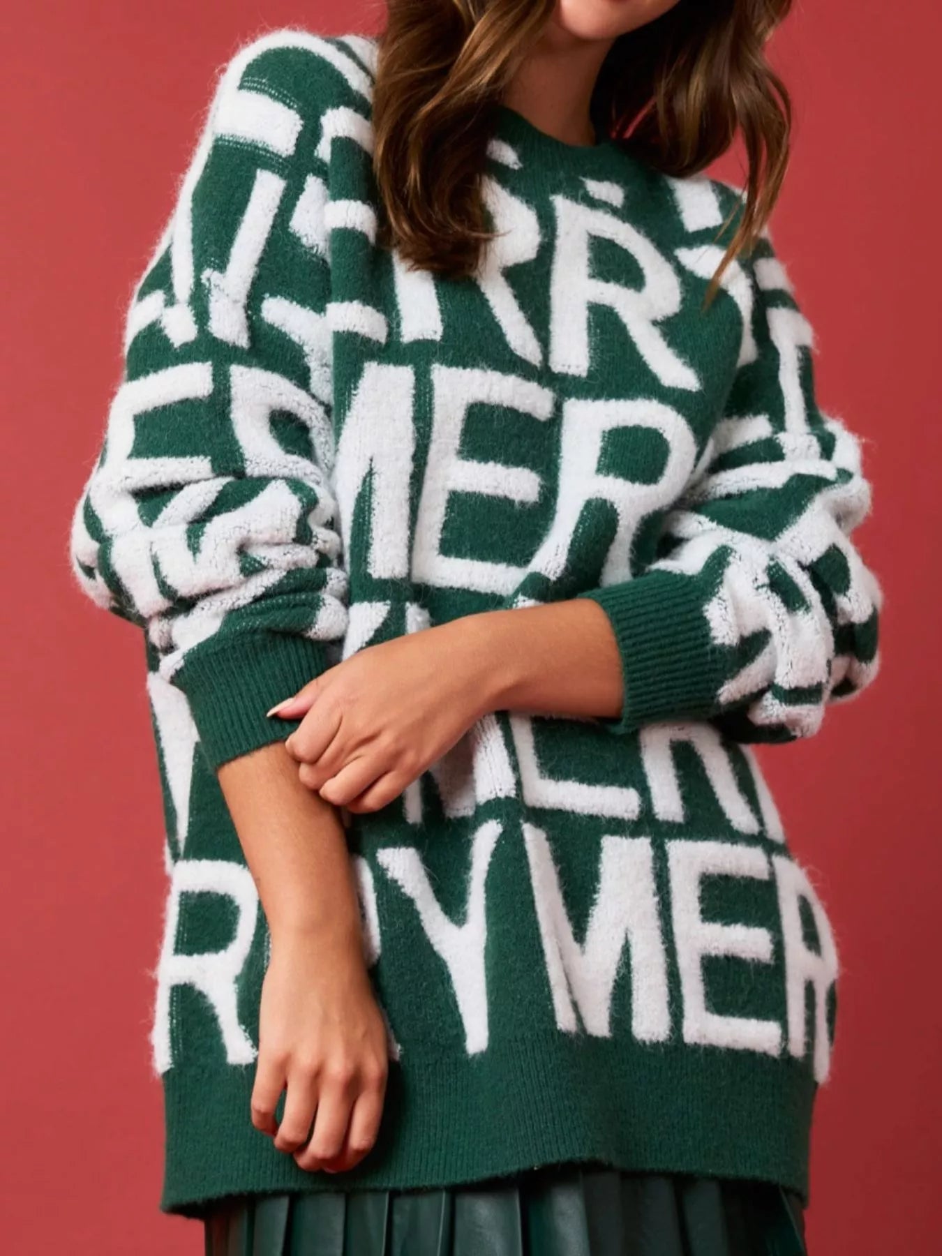 Christmas Merry Festive Holiday Sweater Green OutfitFlow