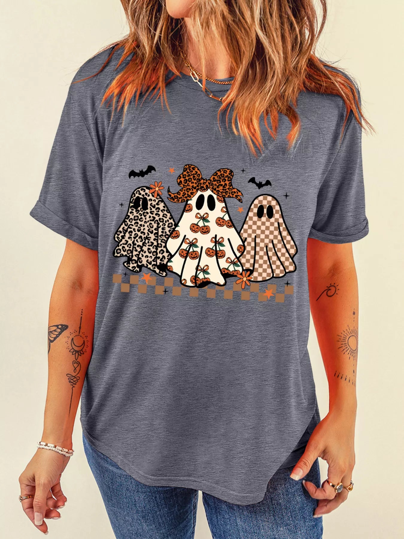 Halloween Ghost Round Neck Casual Tee OutfitFlow