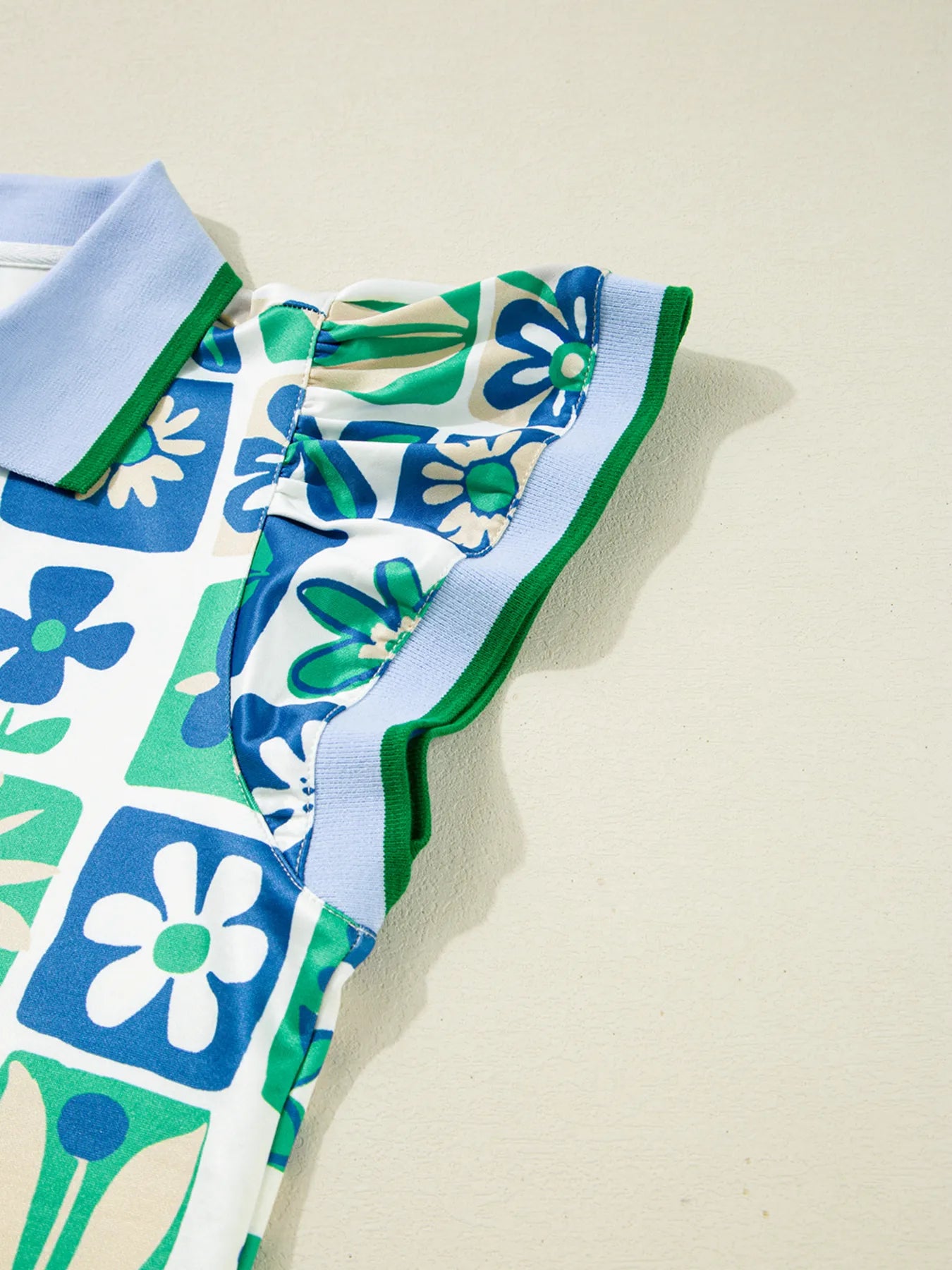 Floral Print Collared Blouse with Flutter Sleeves OutfitFlow