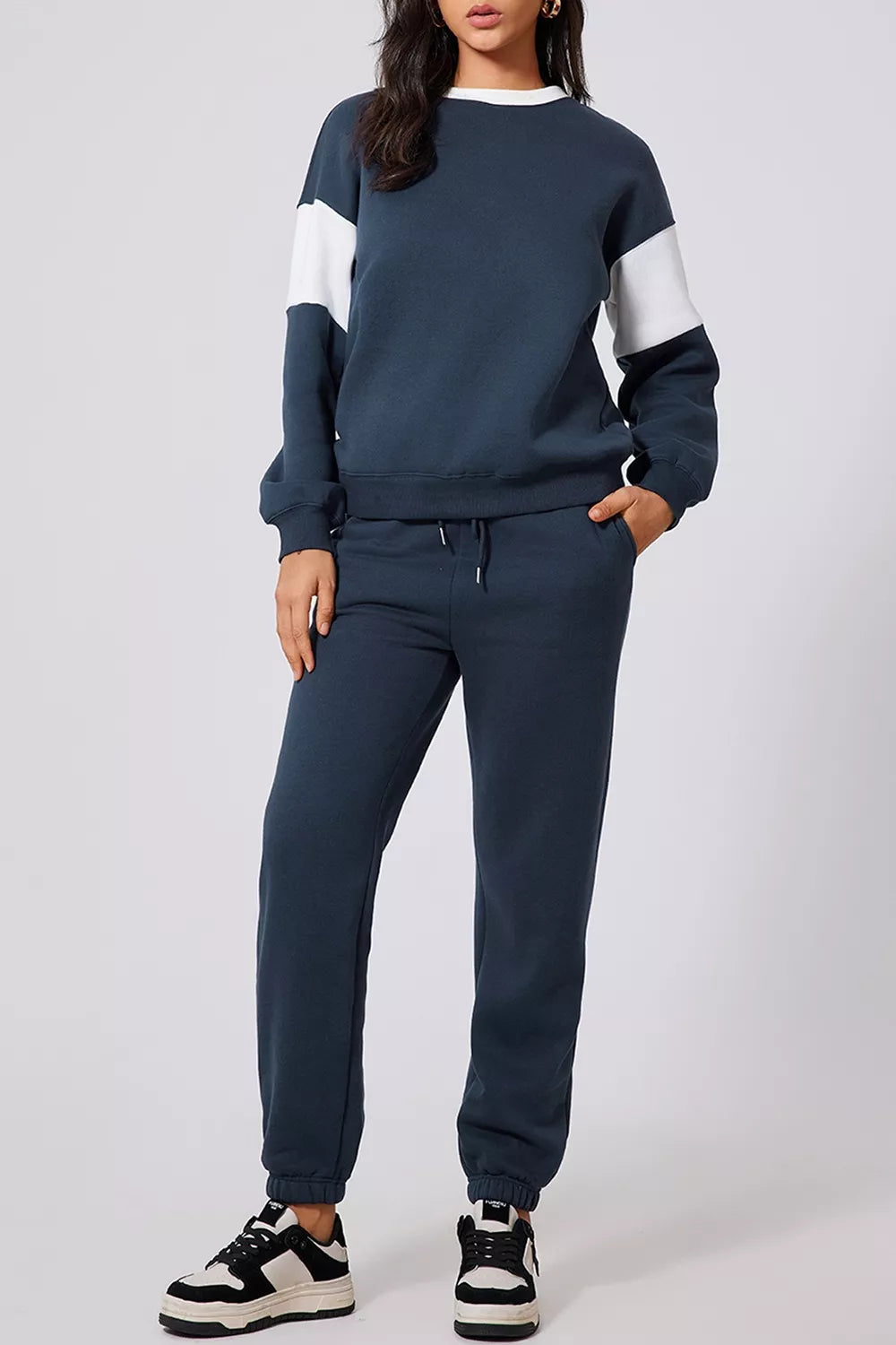 Drop Shoulder Loose Sweatshirt and Joggers Active Set OutfitFlow