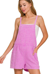 Zenana Washed Double Gauze Tie Back Rompers OutfitFlow