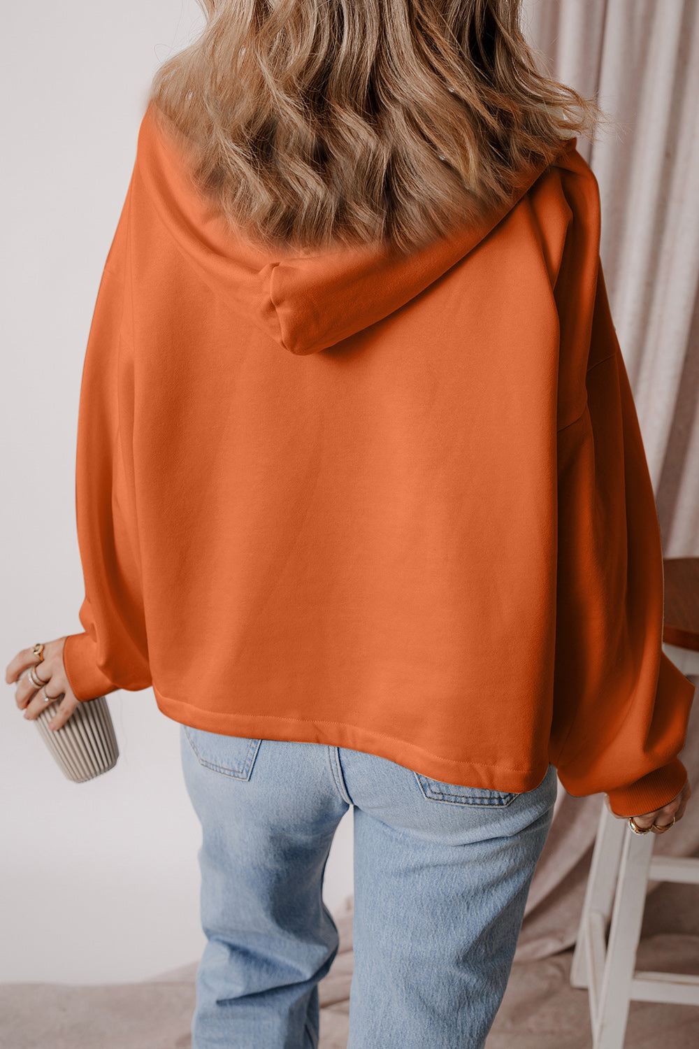 Pocketed Half Zip Dropped Shoulder Hoodie OutfitFlow