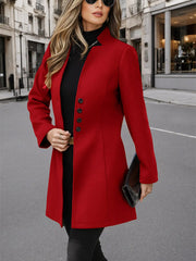 Button Up Long Sleeve Coat Red Trendsi
