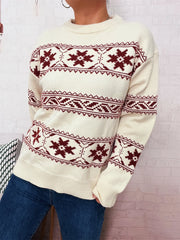Christmas Snowflake Round Neck Sweater OutfitFlow