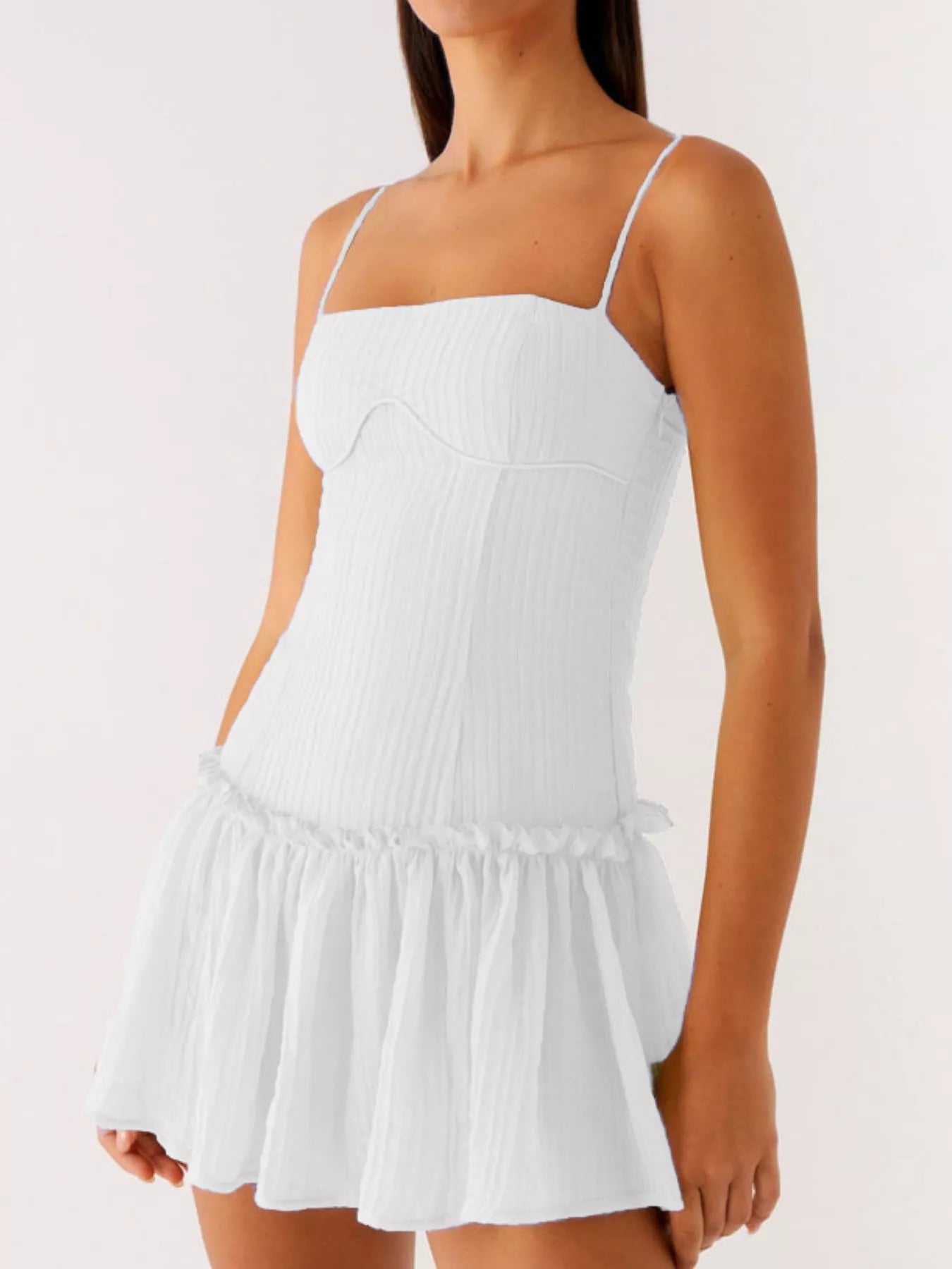 Ruffle Hem Cami Mini Dress White OutfitFlow