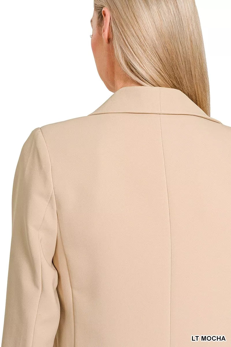Zenana Woven Long Sleeve Blazer With Lining OutfitFlow