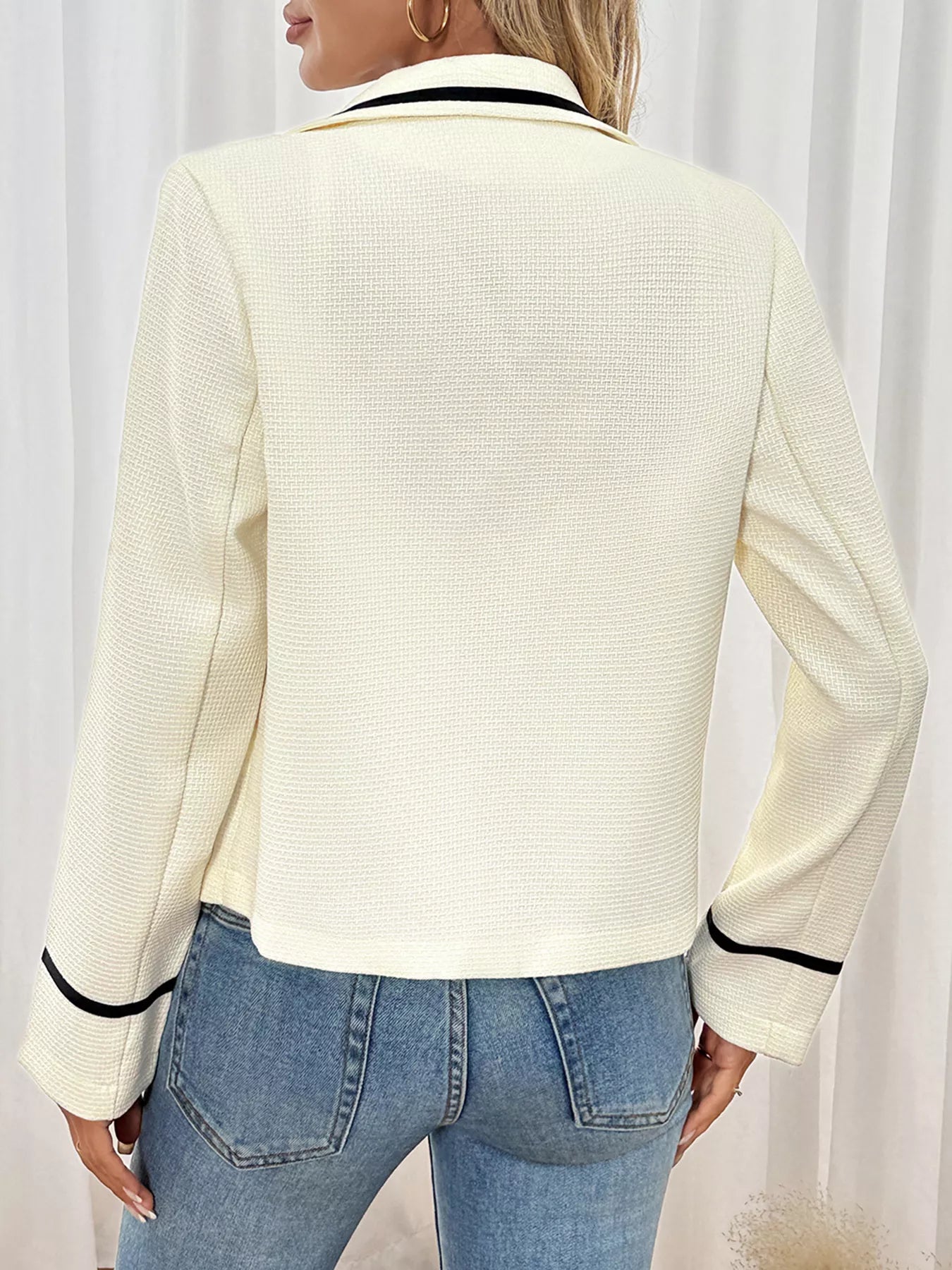 Contrast Trim Button-Up Blazer Trendsi