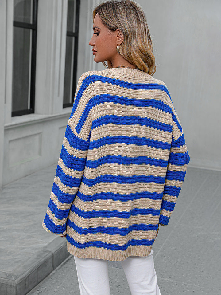Striped Dropped Shoulder Sweater OutfitFlow
