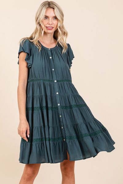 Mittoshop Lace Detail Ruffled Button Down Tiered Dress OutfitFlow